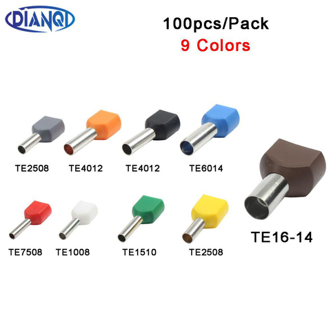100pcs/Pack TE7508 TE1008 TE1510 TE2508 Two Pre-insulated Pipe-shaped End Cold pressed terminals/Cable Connector/Wire Connector ► Photo 1/6