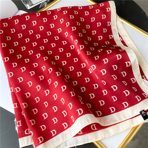 Female Silk Neck Scarf Letter D Print Square Hair Scarves Foulard Head Band Shawls and Wraps Neckerchief Bandana 70*70cm ► Photo 1/6