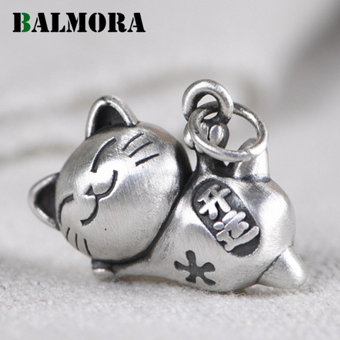 BALMORA Original 990 Pure Silver Cute Cat Pendant For Women Retro Good Luck Pendant Thai Silver Charm Jewelry Gift Without Chain ► Photo 1/6