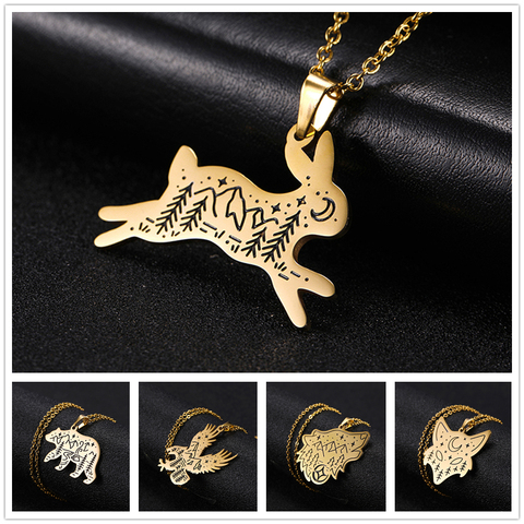 Teamer Stainless Steel Jewelry Statement Necklace for Men Women Animal Pendant Necklaces Bird Bear Rabbit Fox Wolf Mountain Moon ► Photo 1/6