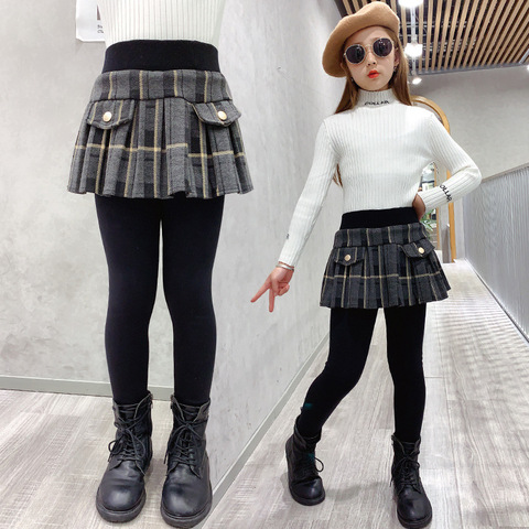 Girls Plaid Skinny Pantskirt Kids Winter Leggings With Skirt Girl Trousers Culotte Thicken Warm Girls Leggings Children Clothing ► Photo 1/5