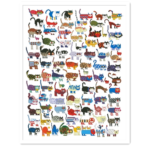 100 cats and 1 mouse cross stitch package animal 18ct 14ct 11ct cloth cotton thread embroidery DIY handmade needlework ► Photo 1/1