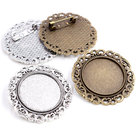 New Fashion 5pcs 25mm Inner Size Antique Silver Plated Bronze Colors Brooch Baroque Style Cabochon Base Setting ► Photo 1/6