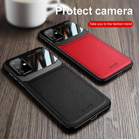 Shockproof Case for Samsung Galaxy A51 Leather Mirror Tempered Glass Phone Back Cover For Samsung A 51 51A A515F Coque Capa ► Photo 1/6