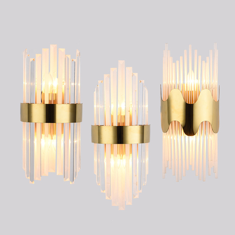 American Crystal Wall Lamp Postmodern Led Gold Wall Lamps For Living Room Bedroom Nordic Home Decor Bedside Wall Light Fixtures ► Photo 1/6