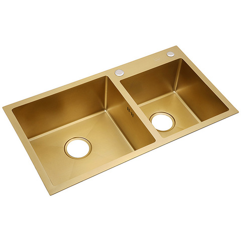 Gold Double Bowel Kitchen Sink 304 Stainless Steel Kitchen Sink Above Counter with Strainer Drain Hair Catcher Send From Brazil ► Photo 1/5