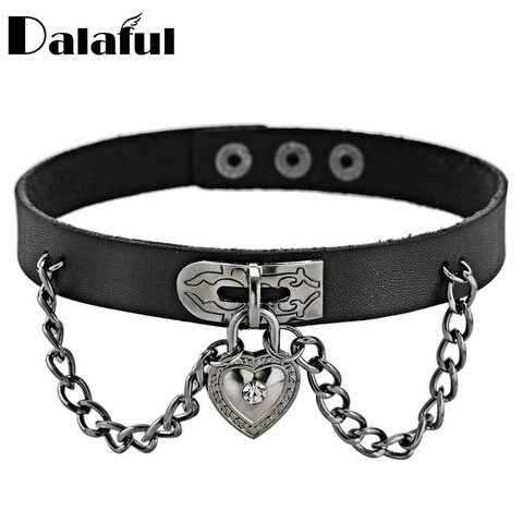 Heart Chains Choker Necklace Women Jewelry Punk Heart Dangle Pendant PU Leather Neck Collar Anime Hip Hop Ins Hot Jewelry X624 ► Photo 1/6