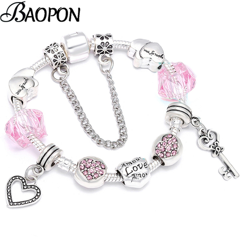 Fashion Jewelry Love Key Crystal Fine Bracelets For Women Charm Bracelets Bangles Handmade Jewelry Pulseras Valentine's Day Gift ► Photo 1/6