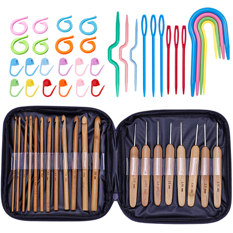 LMDZ 20pcs Bamboo Crochet Hooks Set Knitting Needles Weave Tools Yarn  Accessories Crochet Hooks Needles for Knitting Tool