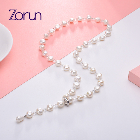 ZORUN Real Natural Freshwater Pearl  Fashion/Fine Necklace Jewelry 8-9mm 18K White Gold Filled accessories for Women New Design ► Photo 1/1