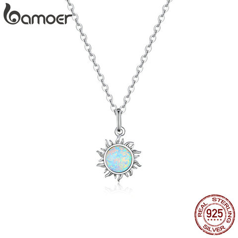 bamoer Authentic 925 Sterling Silver White Opal Sun Pendant Necklace for Women Chain Link Necklaces Silver 925 Jewelry SCN399 ► Photo 1/6