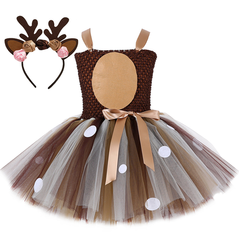 Deer Costumes for Girls Christmas Dress for Kids Halloween Costumes Reindeer Tulle Tutu Dress Birthday Princess Clothes Brown ► Photo 1/6