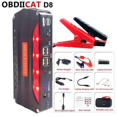 OBDIICAT D8 Car Jump Starter Power Bank 12V Portable Starter Battery 600A 12800mah Jumpstarter Auto Buster Car Emergency Booster ► Photo 1/6