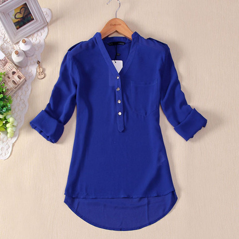 Women Blouse Button V Neck Spring Summer V-neck Chiffon fabric Long Sleeve Casual Shirt Office Lady Elegant Blouse Shirt Tops P5 ► Photo 1/6