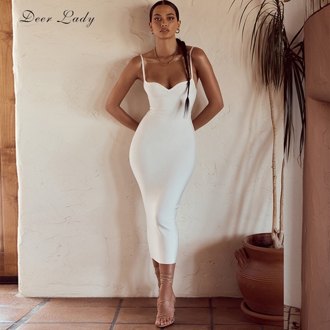 Deer Lady 2022 Bandage Dress Sexy White Midi Bodycon Dress Bandage Celebrity Club Party Dress Women Evening ► Photo 1/6