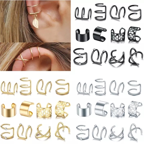 12pc Stainelss Steel Clip On Ear Cuff Earrings Fake Cartilage Earrings Lot Non Piercing Clip On Earrings Set Earrings For Women ► Photo 1/6