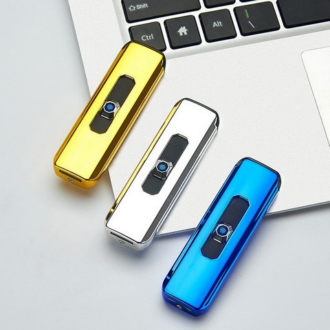 USB Charging Button Double Side Windproof Lighter Ultra Thin Electronic Cigarette Lighter Suitable For Cigarette With LED Light ► Photo 1/6