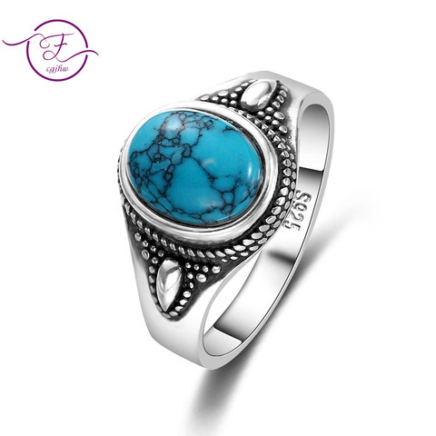 925 Sterling Silver Natural Turquoise Engagement Rings for Women Men Vintage Fine Jewelry Hot Sale Party Ring Gift ► Photo 1/5