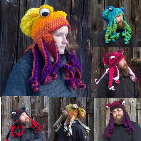 Unisex Handmade Knitted Beanie Cartoon Octopus Tentacle Eye Skullies Cap For Women Men Cosplay Headgear Winter Funny Octopus Hat ► Photo 1/6