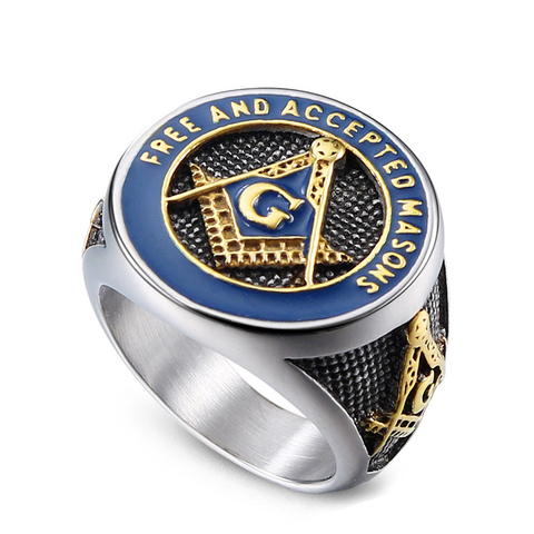 New 3 color Masonic Free Mason Rings Men Stainless Steel Signet Freemason Silver Blue Freemasonry Punk Jewelry Mens Male Gifts ► Photo 1/5