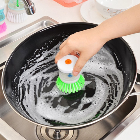 Plastic Pot Dish Cleaning Brush With Liquid Soap Dispenser