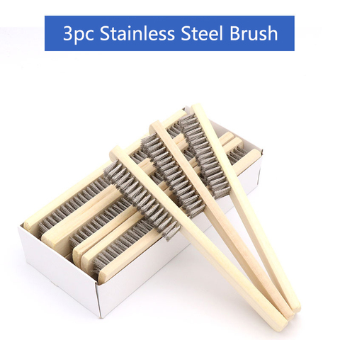 3PC Stainless Steel Wire Bristle Wood Handle Wire Brush 210mm Length ► Photo 1/5