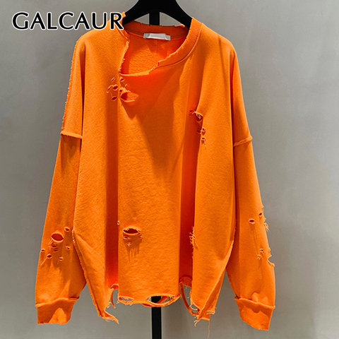 GALCAUR Oversized Sweatshirt For Women O Neck Long Sleeve Hole Korean Pullovers Designer Sweatshirts Female 2022 Fashion Clothes ► Photo 1/6