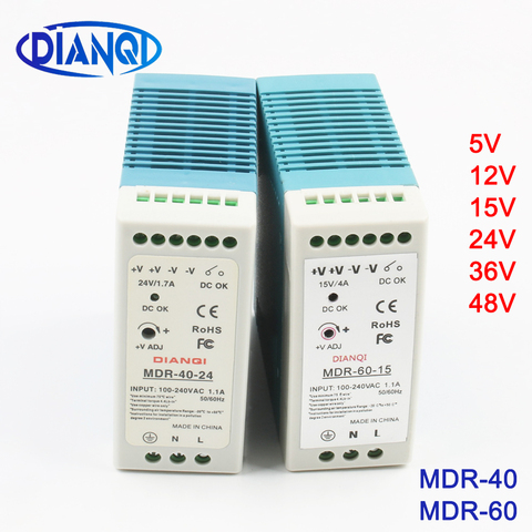 Mini Size Single Output Industrial DIN Rail switching Power Supply ac dc MDR 40W 60W driver output 5V 12V 15V 24V 36V 48V ► Photo 1/5