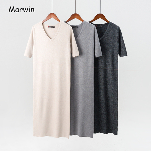 Marwin 2022 New-Coming Long Half V-Neck Knitted Pullovers Solid Primer Shirt Knitted Dress Winter Sweaters Fashion High Qulaity ► Photo 1/1