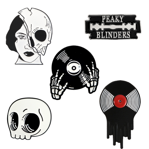 geometric Skeleton Record Pin brooch obsessed with music rhythm Halloween decoration DJ Hands skull Pin brooch as gifts People ► Photo 1/6