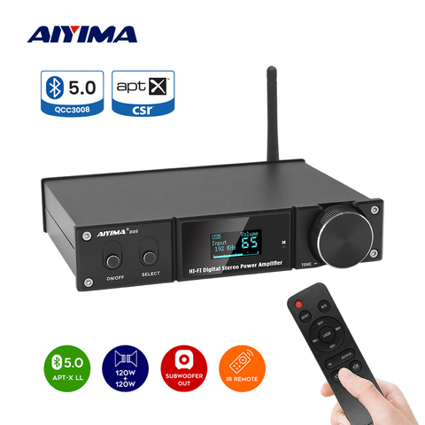 AIYIMA D05 5.0 Bluetooth Sound Amplifier 120W×2 HIFI 2.1 Channel Digital Power Amplifiers Subwoofer Amp USB DAC OLED Remote APTX ► Photo 1/6