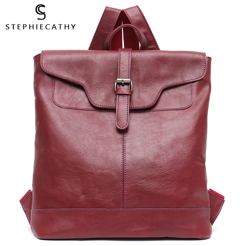 SC Vintage Genuine Leather Backpacks Women England Style Large Satchel Shoulder Bags Italian Leather Buckle Flap Retro knapsacks ► Photo 1/6