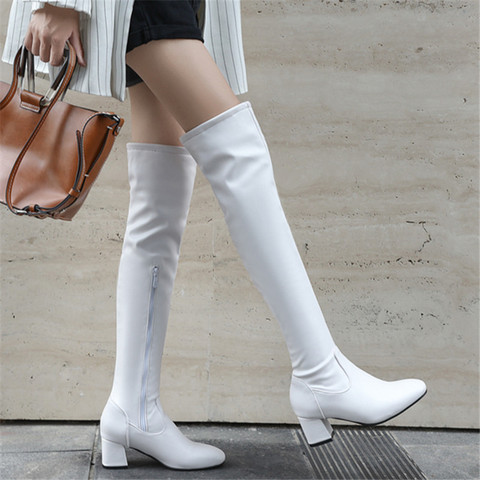 2022 Fashion Knee High Boots Women Winter Boots Square Loe Heel Long Boots Square Toe Zipper Autumn Female Boots Black White ► Photo 1/6