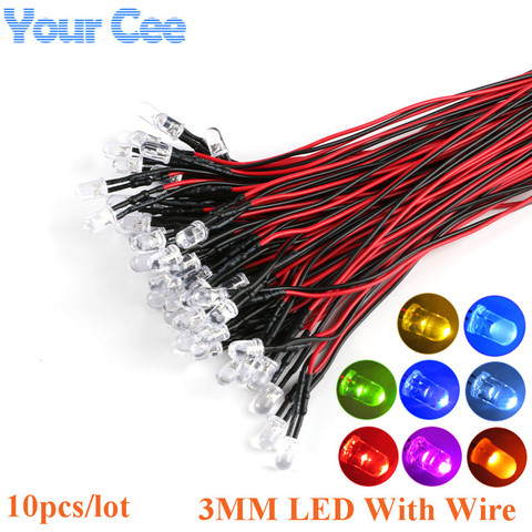 10PCS 3mm F3 LED 20cm Pre-wired White Red Green Blue Yellow UV RGB Diode Lamp Decoration Light Emitting Diodes DIY Pre-soldered ► Photo 1/5