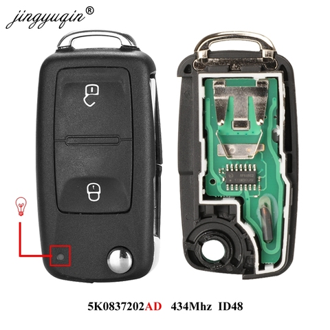 jingyuqin 2 Buttons Flip Remote Car key 7E0837202AD 434MHz for VOLKSWAGEN VW Amarok Transporter 2011-2016 ID48 chip 5K0 837202AD ► Photo 1/5