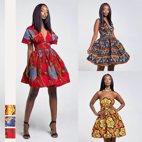 Fashion African Dresses for Women Floral Print 2022 News Robe Summer Party Backless Tutu Vestidos Bazin Dashiki African Clothes ► Photo 1/6