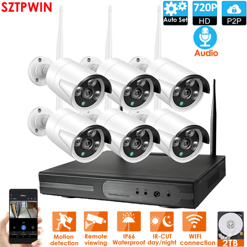 6CH 1080P HD Audio Wireless NVR Kit P2P 720P Indoor Outdoor IR Night Vision Security 1.0MP Audio IP Camera WIFI CCTV System ► Photo 1/6