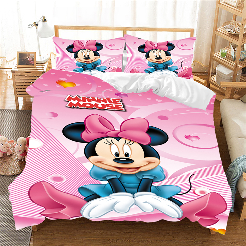 Minnie Mouse Bedding Set cartoon kids bedclothes covers 3/4 pcs twin full Queen 