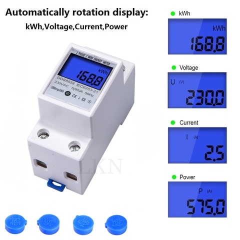 Din Rail kWh Meter 1 Phase 2 Wire LCD Digital Display Power Consumption Energy Electric kWh Counter  AC 110V-230V 50/60Hz ► Photo 1/6