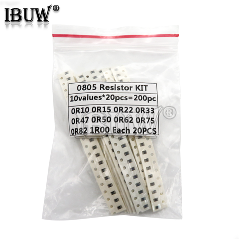 200PCS 1% 0805 SMD resistors assorted kit set ,10 valueX20pcs=200pcs 1R00 R820 R750 R620 R500 R470 R330 R220 R150 R100 ► Photo 1/2