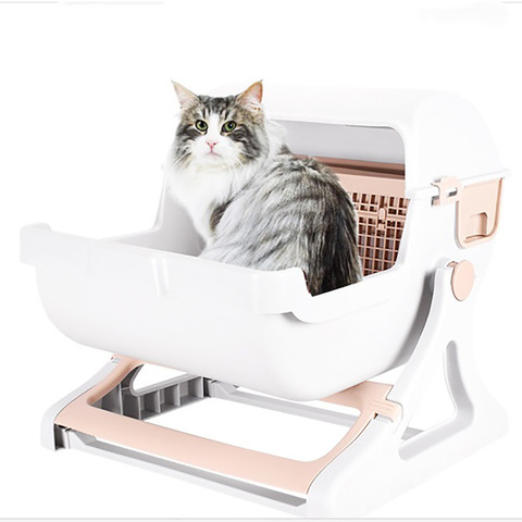 Cat Litter Box Semi-Automatic Quick Cleaning Luxury Cat Toilet Tray Semi Automatic Cat Toilet Loo Tray Flip Cover Cat Bedpans ► Photo 1/6