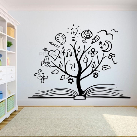 Book Tree Wall Decal Creative Books Reading Room Library Classroom Vinyl Stickers Bookstore Decoration Motivation Mural 1473 ► Photo 1/2