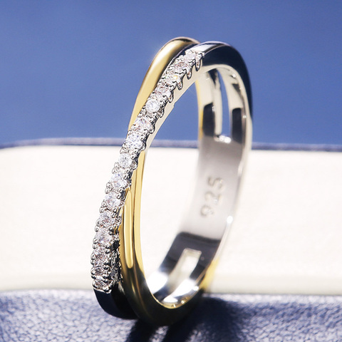 Huitan Classic Simple X Shape Cross Women Ring Luxury CZ Stone Mix Metal Color High Quality Wedding Ring Daily Versatile Design ► Photo 1/6
