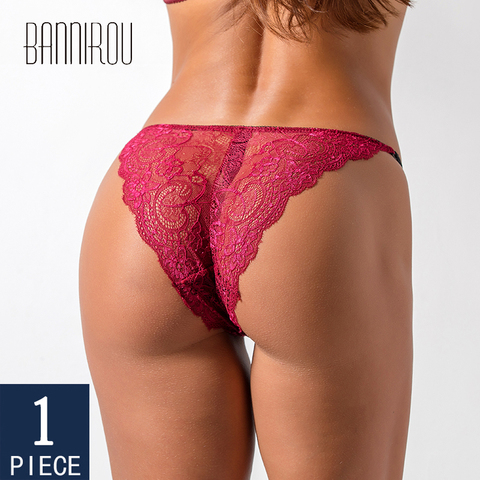 BANNIROU Sexy Lace Briefs Underwear Woman Lingerie Mid Waist Good Quality Soft Female Panties New M-XL Hot Sale Fashion 1 Pieces ► Photo 1/6