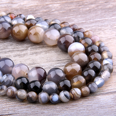Natural Coffee brown Stripes Agates Stone Beads loose Spacer Smooth Gem Stone Beads for Jewelry Making bracelet 4 6 8 10 12 mm ► Photo 1/4