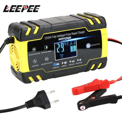 Full Automatic Car Battery Charger Pulse Repair 12V-24V 8A Digital LCD Display Wet Dry Lead Acid Battery-chargers Power Charging ► Photo 1/6