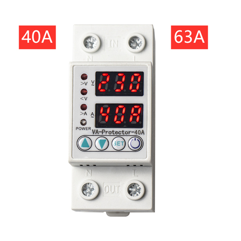 Home Usage Dual LED Display 40A 63A Din Rail 230V Adjustable Voltage Surge Protector Relay with Limit Current Protection ► Photo 1/6