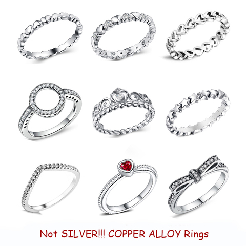 New Fashion Silver Color Copper Ring Love Heart Crown Finger Rings Clear CZ Stackable For Women Wedding Jewelry Gift Dropship ► Photo 1/6