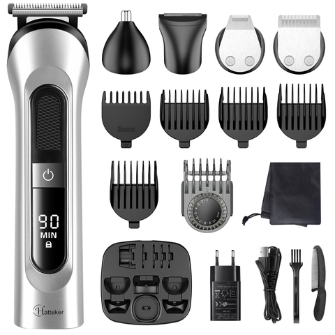 HATTEKER Brand Hair Clipper Waterproof Man's Barber 5 in 1 Hair Trimmer Cordless Electric Shaver Body Grooming kit ► Photo 1/6