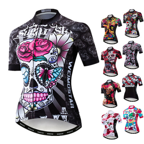 Weimostar 2022 Women's Summer Skull Cycling Jersey Road Bicycle Shirt MTB Bike Jersey Top Outdoor Sport Ropa ciclismo Clothing ► Photo 1/6